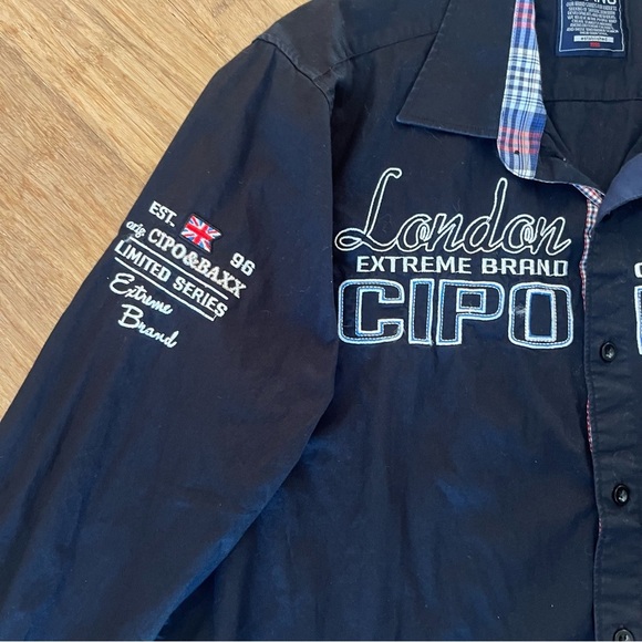 Cipo & Baxx Black Button Down embroidered Shirt, L - Picture 4 of 8